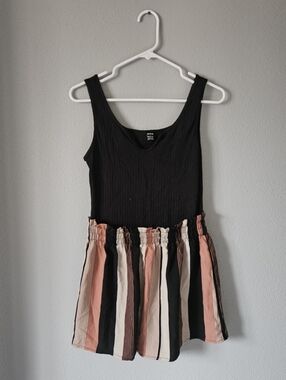 SHEIN Black Bodice Striped Romper with Pink & Cream Panels